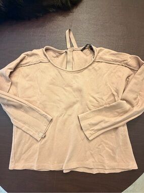 Zara Light Beige Long Sleeve Scoop Neck Top with Back Strap